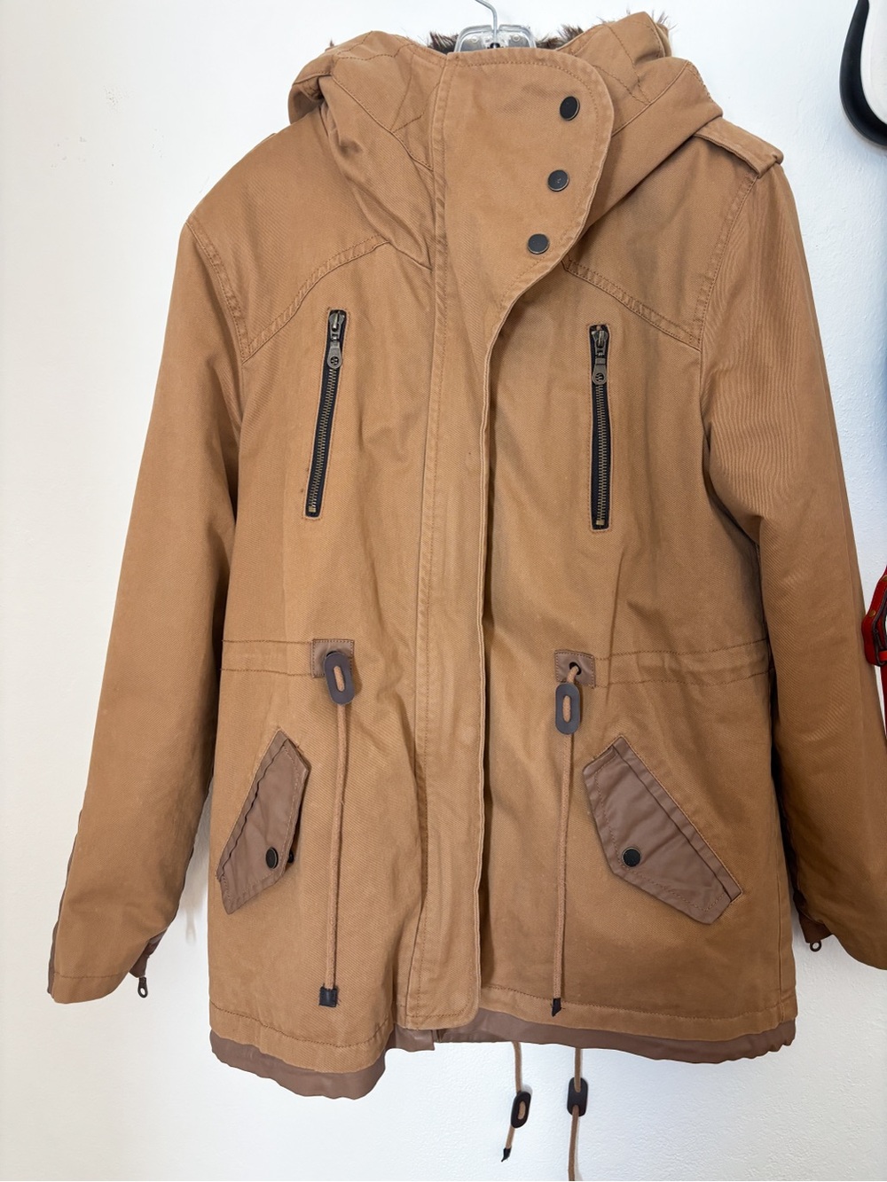Utility Jacket Parka with Removable Faux Fur Liner with Hoodie Size L